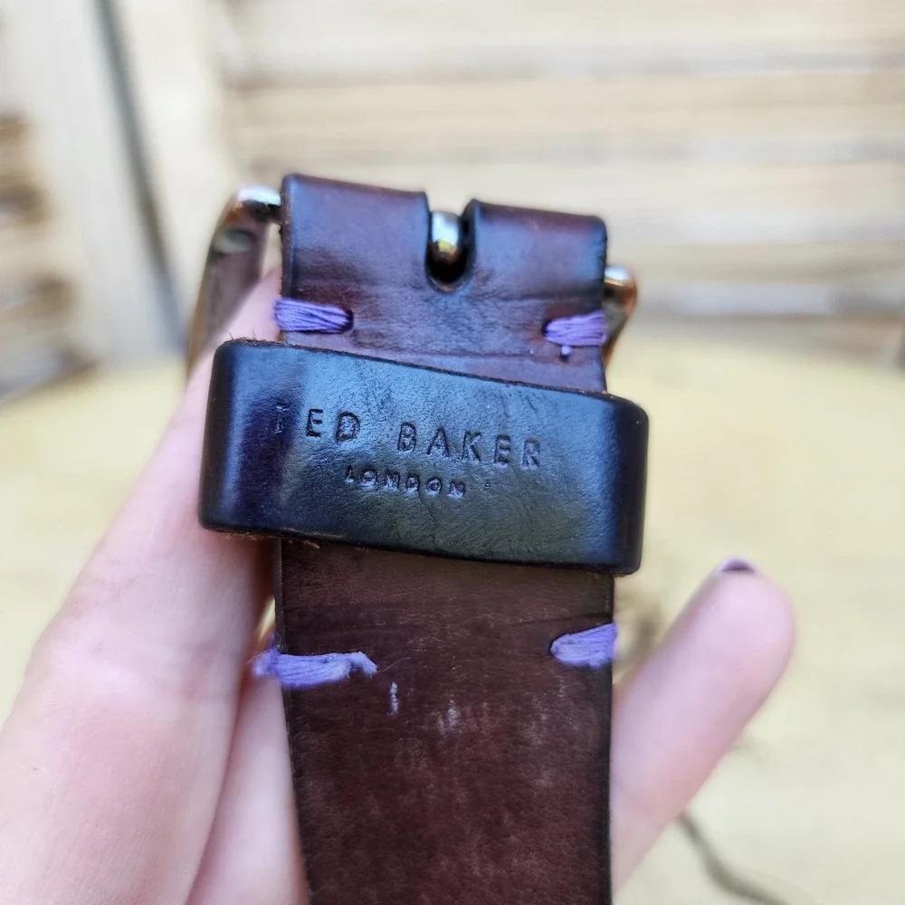Ted Baker Sz 34 Brown Real Leather Minimalist Buckle Belt Made in Italy